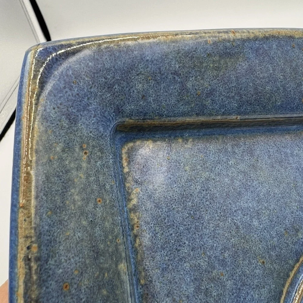 Studio Pottery Plate Signed Ceramic Fox & Birds Blue‎ Glaze 8.5